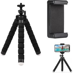 Mini trípode soporte universal tipo pulpo para móvil, cámara deportiva y cámara de fotos ⋆ Flexible ⋆ Espuma negra
