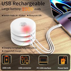 Pack 6 luces LED con sensor de movimiento recargables USB ⋆ Iluminación interior ⋆ 3 modos ⋆ Clase energética A