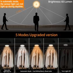 Pack 6 luces LED con sensor de movimiento recargables USB ⋆ Iluminación interior ⋆ 3 modos ⋆ Clase energética A