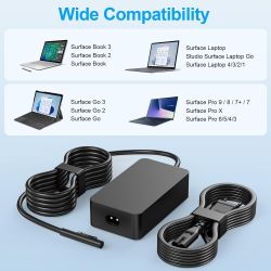 Cargador compatible 65W para Microsoft Surface ⋆ Adaptador de corriente con puerto USB ⋆ Pro / Laptop / Go