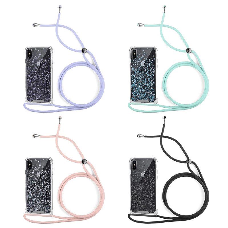 Funda compatible con IPHONE X / XS Silicona con cordón cuerda Brillantina - Turquesa rosa lila negro