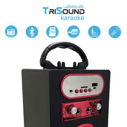 BIWOND Karaoke altavoz portátil Joybox TriSound Negro rojo + Micrófono - Bluetooth MicroSD Aux jack 3.5 USB 2.0