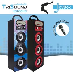 BIWOND Karaoke altavoz portátil Joybox TriSound Negro rojo + Micrófono - Bluetooth MicroSD Aux jack 3.5 USB 2.0