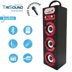 BIWOND Karaoke altavoz portátil Joybox TriSound Negro rojo + Micrófono - Bluetooth MicroSD Aux jack 3.5 USB 2.0