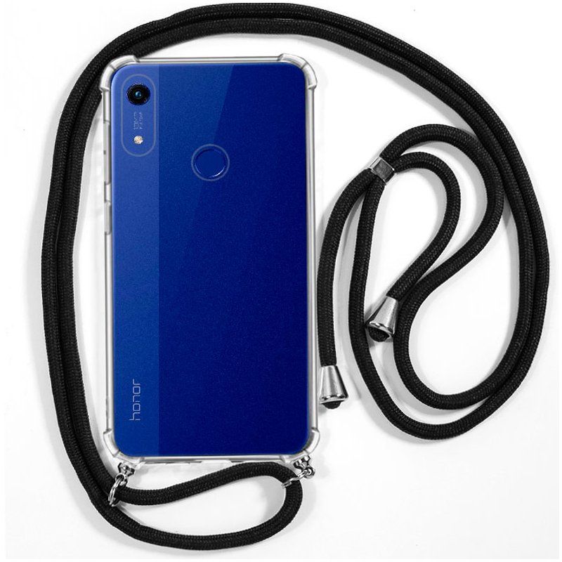 Funda compatible con HUAWEI Y6 2019 / HONOR 8A * Silicona transparente * Con cordón cuerda negro