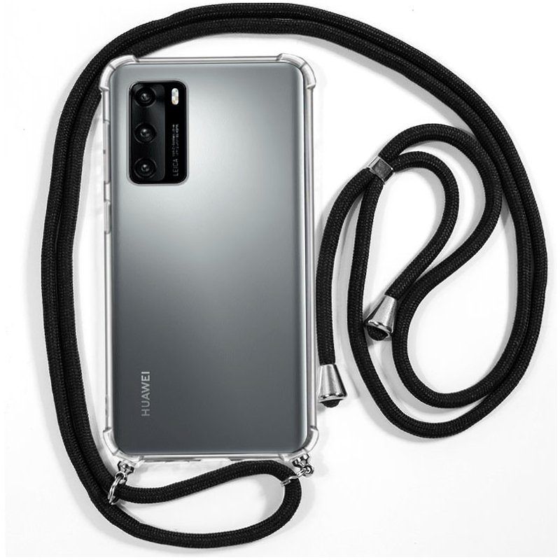Funda compatible con HUAWEI P40 * Silicona transparente reforzada * Con cordón negro