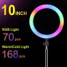 Anillo aro de luz Live Beauty RGB LED Multi color 26cm + Base negra Altura ajustable 168cm