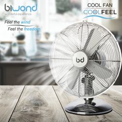 BIWOND Ventilador de sobremesa metálico Potencia 40W 12" Giratorio 3 velocidades CoolFeel