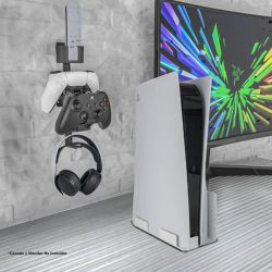 Soporte de pared para 2 mandos y 1 auricular Xbox / Xbox ONE / PS5 / PS4 auriculares