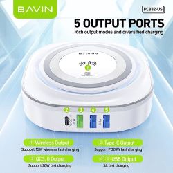 BAVIN 5 en 1 Cargador inalámbrico QI Dock Base de carga rápida 45W + Hub tipo C y 3 USB PC-832