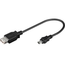 Cable adaptador OTG USB hembra a Mini USB macho ⋆ Color negro ⋆ Compatible con dispositivos USB