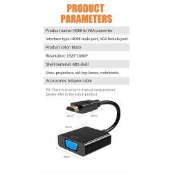 Adaptador cable HDMI macho 1080P a VGA hembra con salida de audio jack 3.5mm Negro