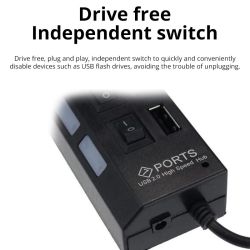 Adaptador HUB 7 puertos USB 2.0 * Portátil para PC * Con interruptores individuales y luces LED