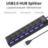 Adaptador HUB 7 puertos USB 2.0 * Portátil para PC * Con interruptores individuales y luces LED