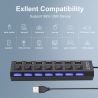 Adaptador HUB 7 puertos USB 2.0 * Portátil para PC * Con interruptores individuales y luces LED