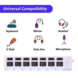 Adaptador HUB 7 puertos USB 2.0 * Portátil para PC * Con interruptores individuales y luces LED