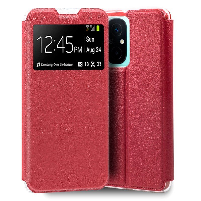 COOL Funda para XIAOMI REDMI 12C * Flip cover libro con tapa magnética y ventana * Color rojo