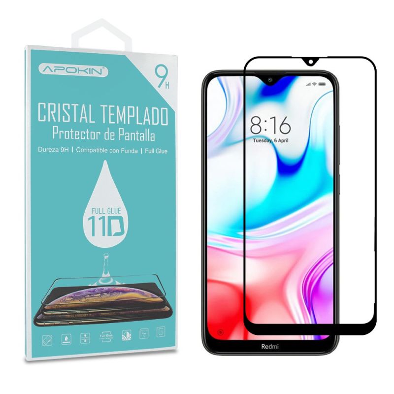 Protector de pantalla compatible con XIAOMI REDMI 8 / REDMI 8A ⋆ Cristal templado 9H ⋆ Borde negro ⋆ Protección completa 🛡️📱