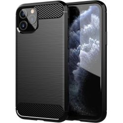 Funda compatible con IPHONE 11 PRO Efecto fibra de carbón cepillado Negro