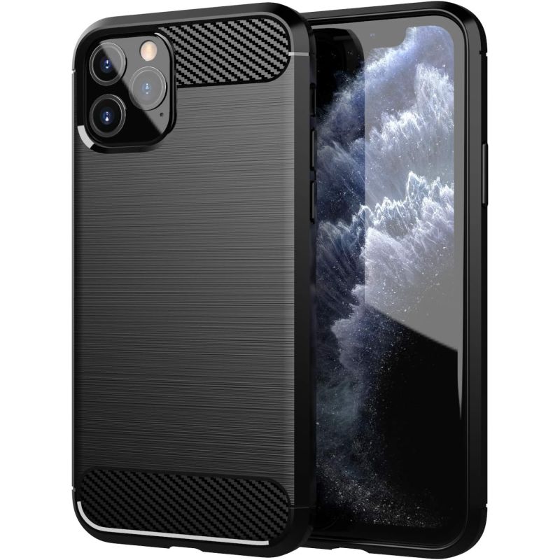 Funda compatible con IPHONE 11 PRO Efecto fibra de carbón cepillado Negro