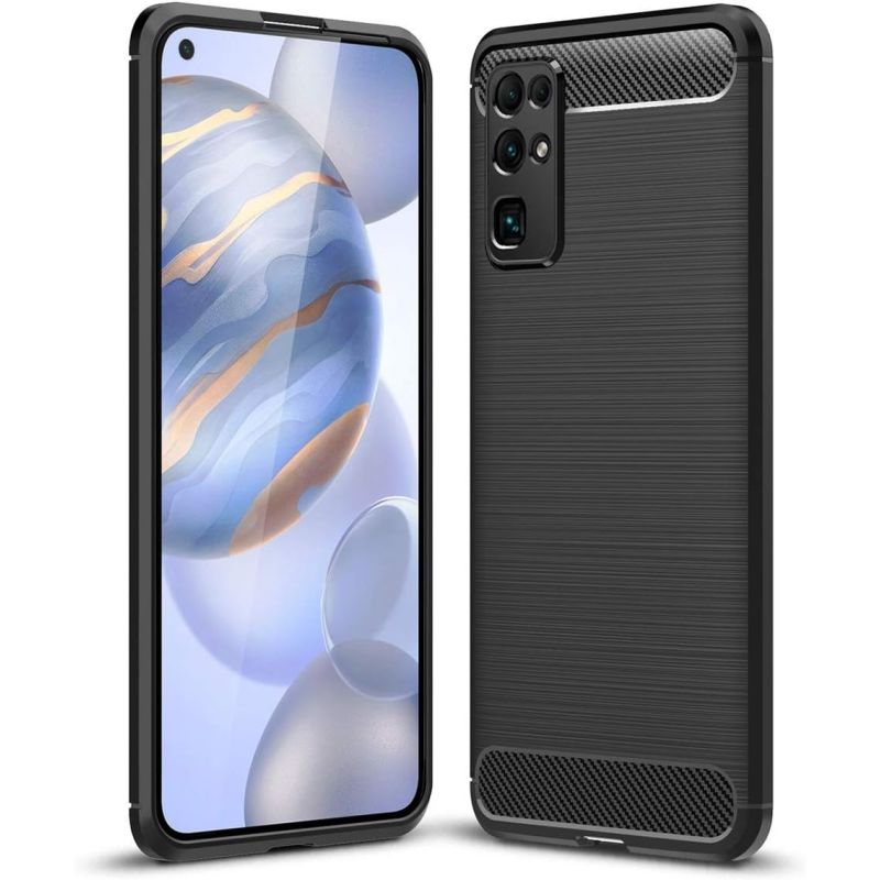 Funda compatible con HUAWEI HONOR 30 Efecto fibra de carbón cepillado Negro